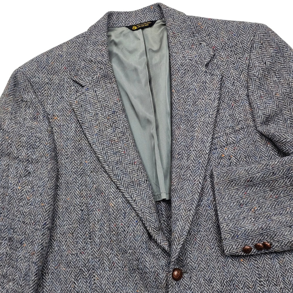 Club Room Harris Tweed Blazer Mens 40R Blue Gray Herringbone Wool Sport Coat Ivy